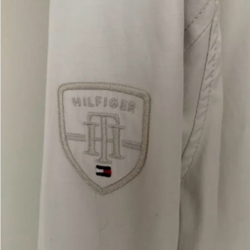 TOMMY HILFIGER Beige Nylon Shell Rain Jacket Full Zip Hooded Windbreaker